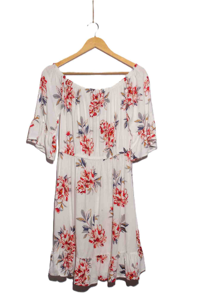 Women's Short Sleeve Ruffle Off Shoulder Floral Mini Dress