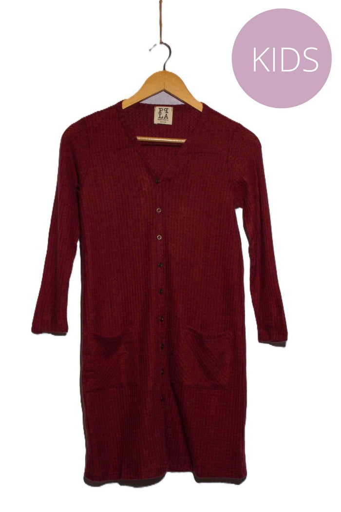 Girl's Long Sleeve Waffle Button Down Duster Cardigan