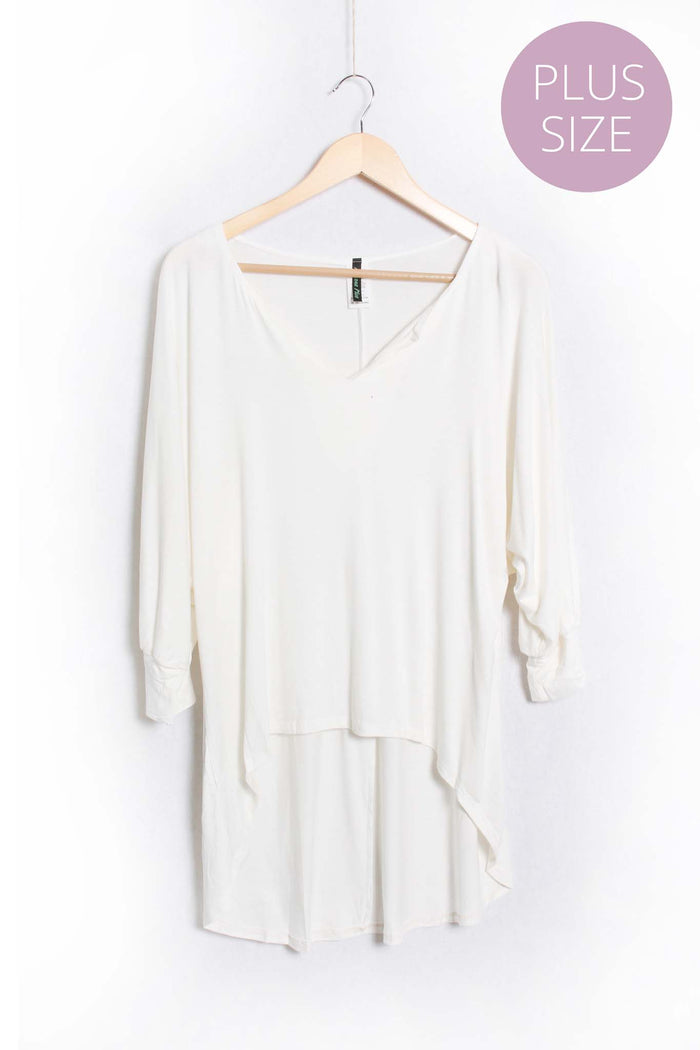 Women's Plus Dolman Sleeve V Neck Hi Low Hem Top