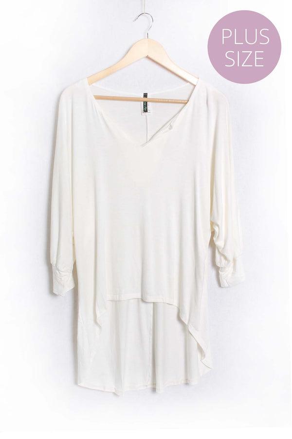 Women's Plus Dolman Sleeve V Neck Hi Low Hem Top