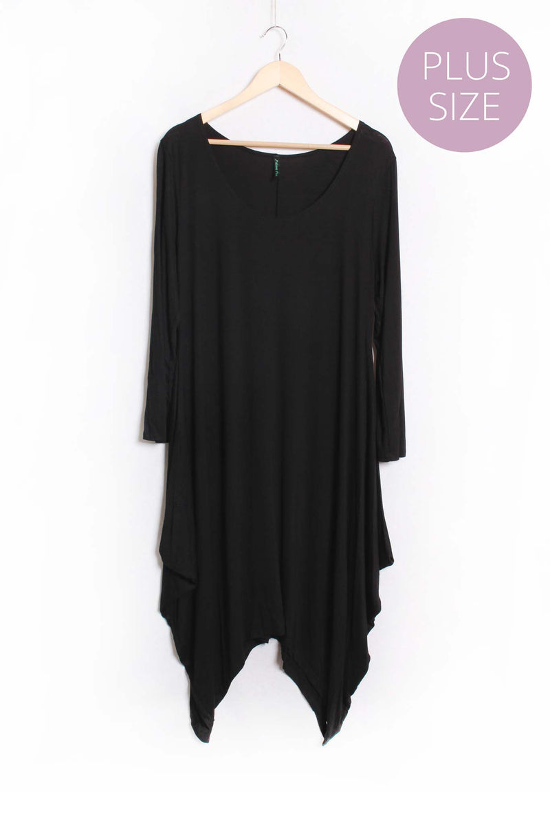 Women's Plus 3/4 Sleeve Scoop Neck Solid Mini Dress