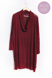 Women's Plus Long Sleeve Cowl Neck Mini Dress