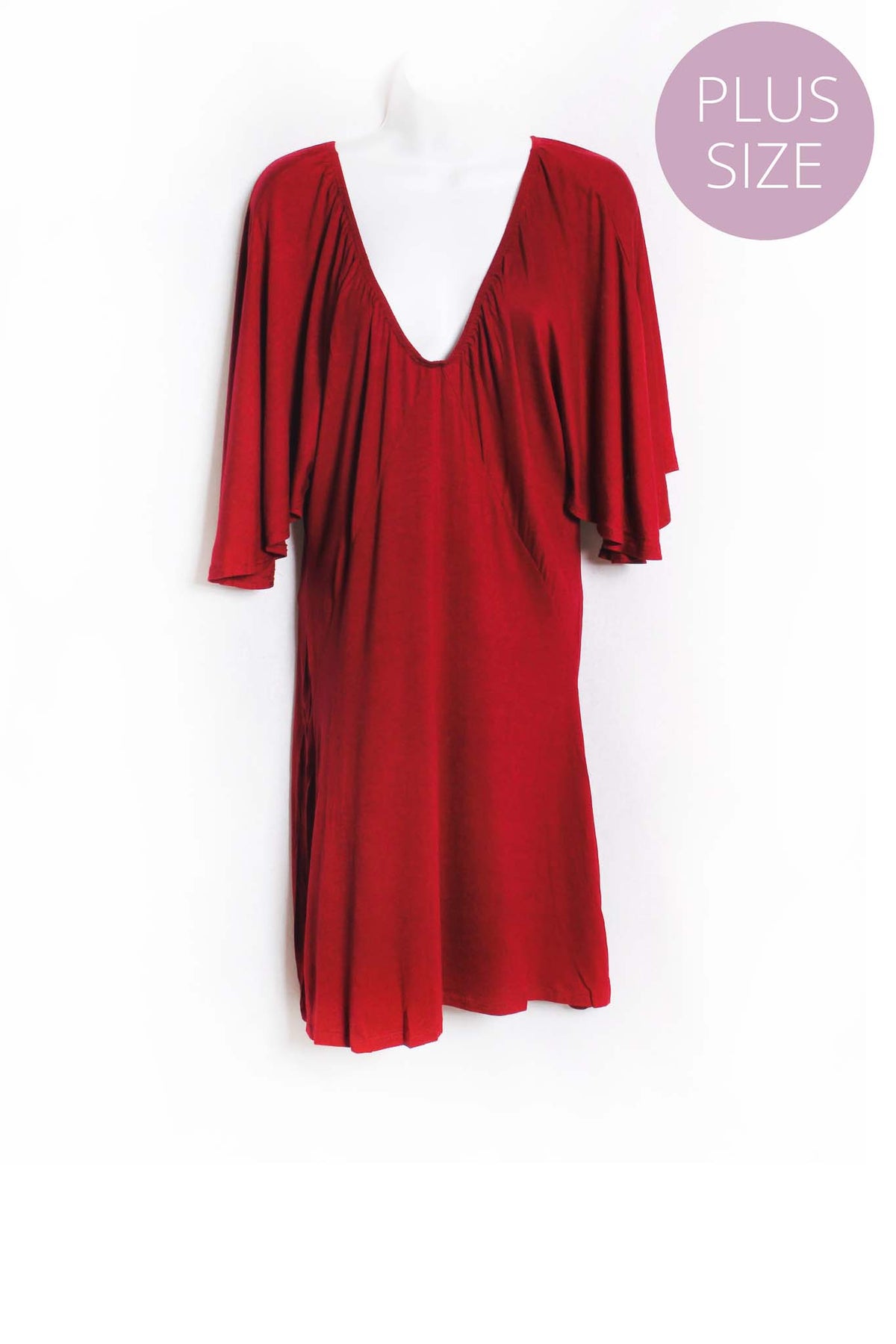 Women's Plus Short Sleeve V Neck Solid Mini Dress