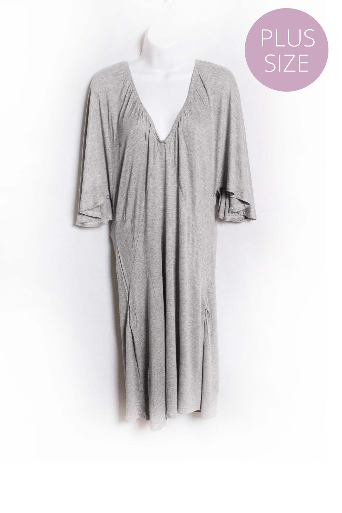 Women's Plus Short Sleeve V Neck Solid Mini Dress
