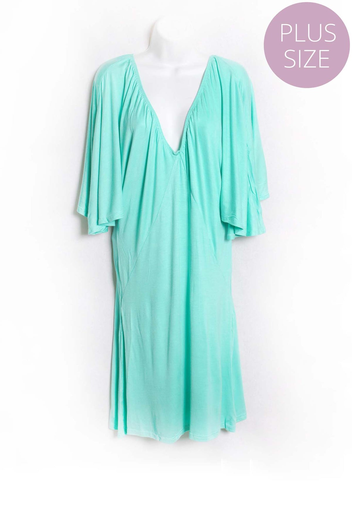 Women's Plus Short Sleeve V Neck Solid Mini Dress
