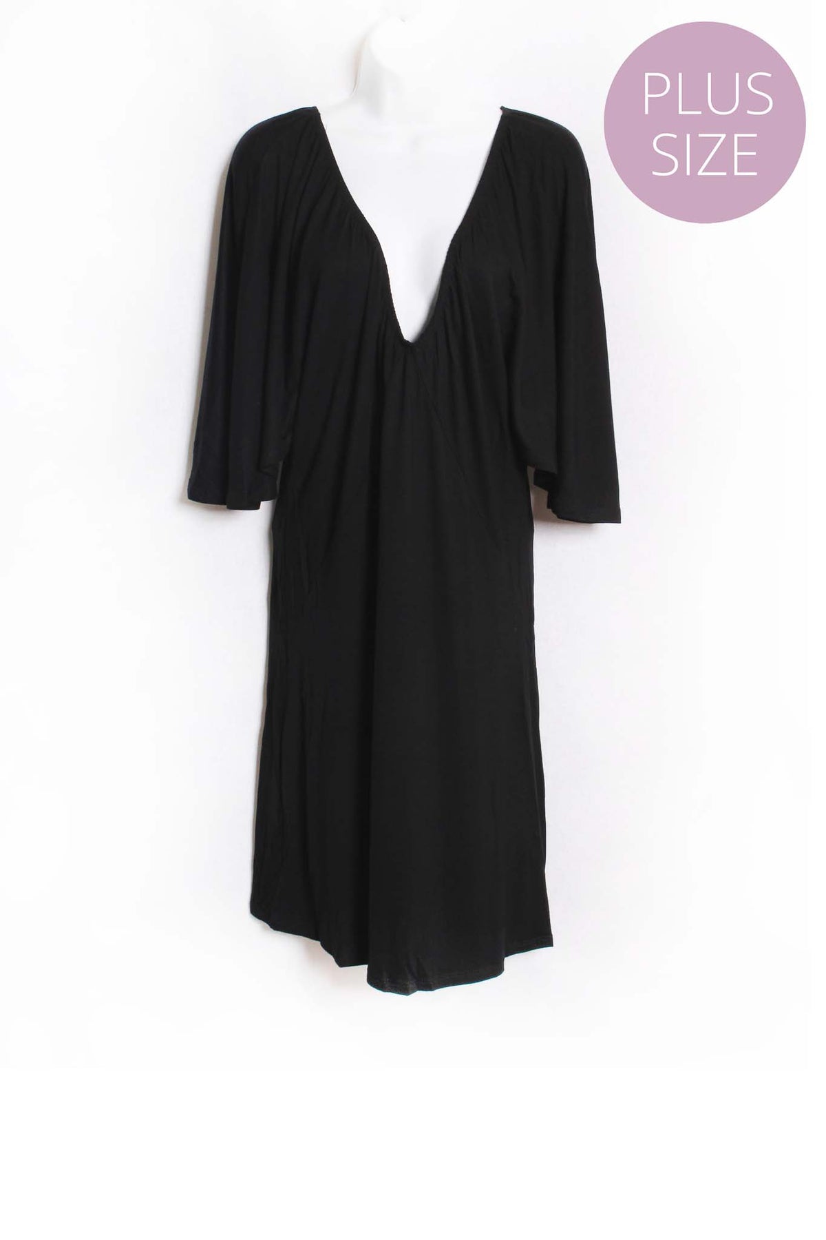 Women's Plus Short Sleeve V Neck Solid Mini Dress