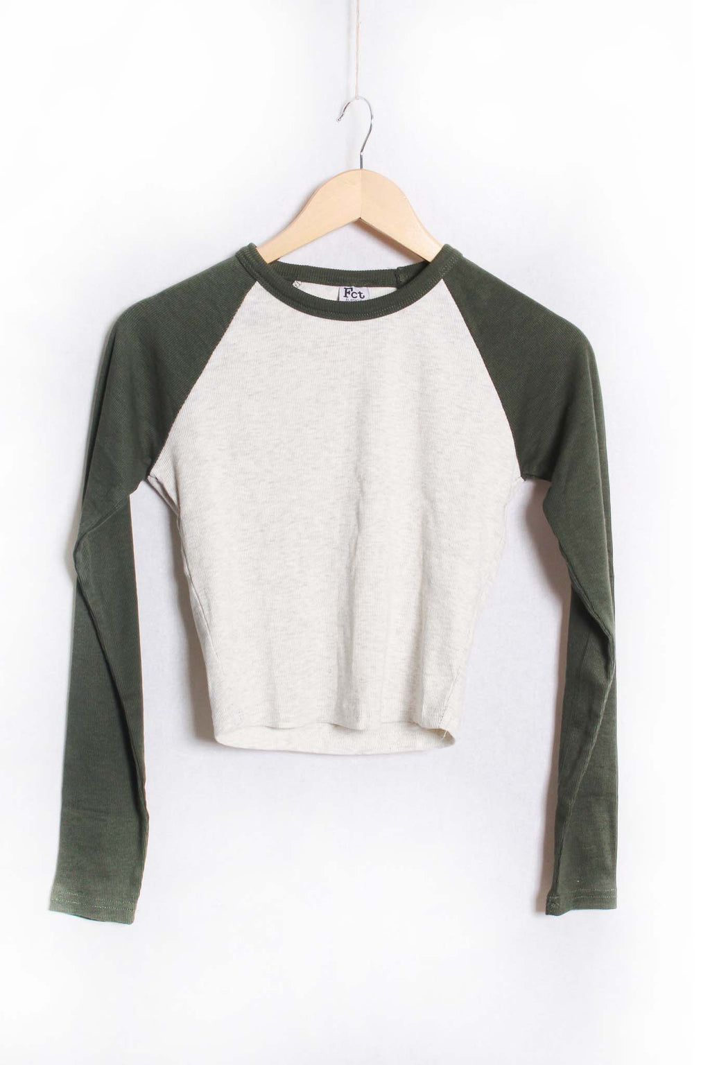 Women's Long Sleeve Round Neck Two Toned Crop Top