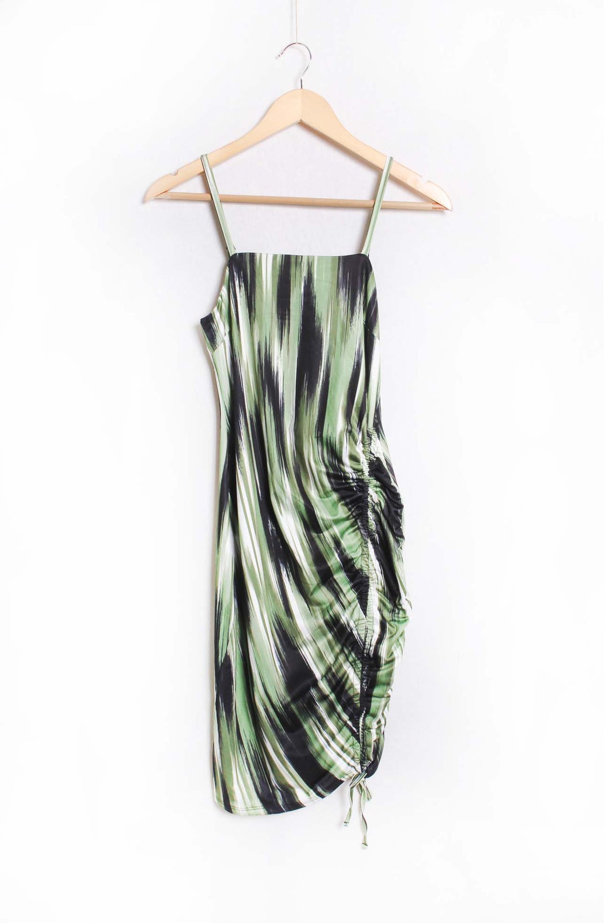 Women's Spaghetti Strap Brushstroke Print Ruched Mini Dress