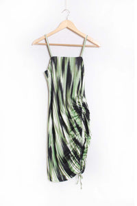 Women's Spaghetti Strap Brushstroke Print Ruched Mini Dress