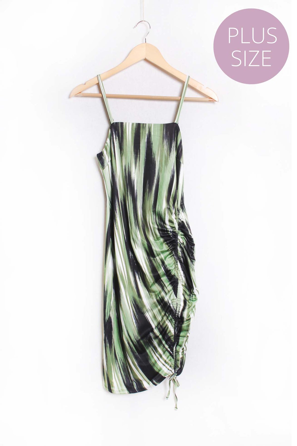 Women's Plus Spaghetti Strap Brushstroke Print Ruched Mini Dress