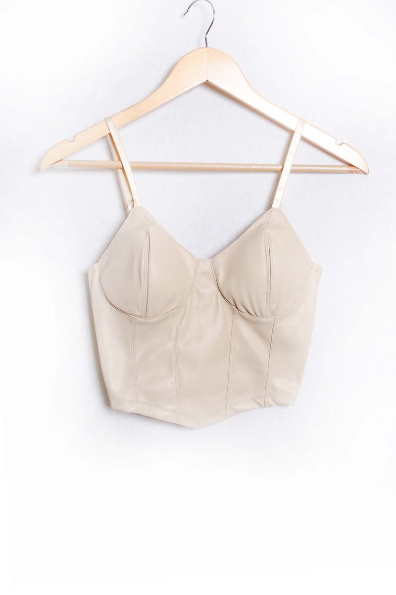 Women's Spaghetti Strap Faux Leather Bustier Cami Top