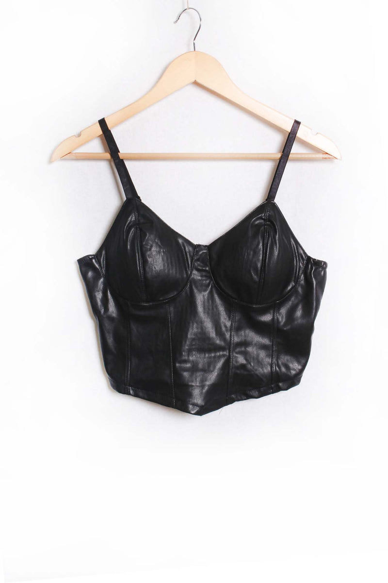 Women's Spaghetti Strap Faux Leather Bustier Cami Top