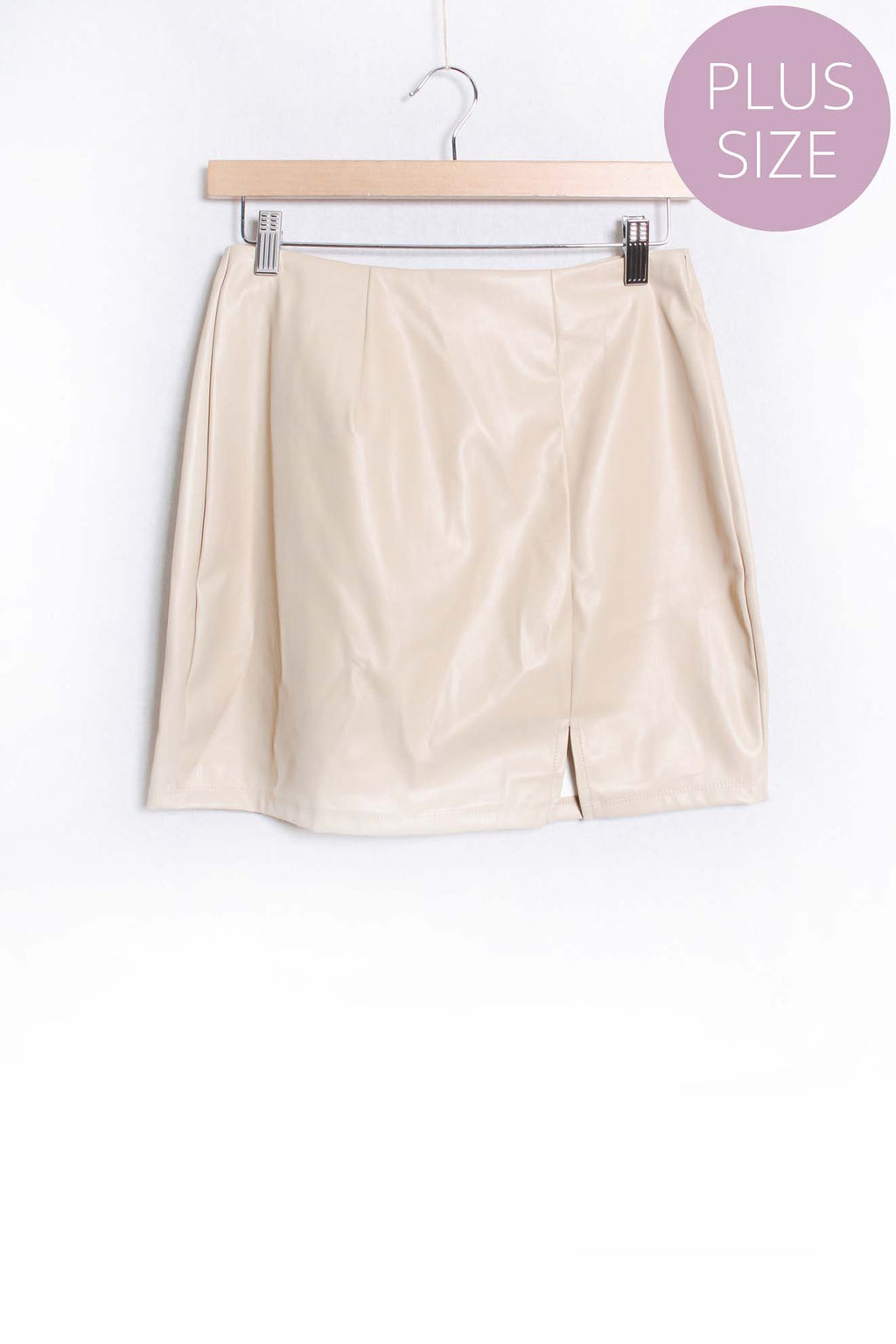 Women's Plus High Waist Front Slit Faux Leather Mini Skirt