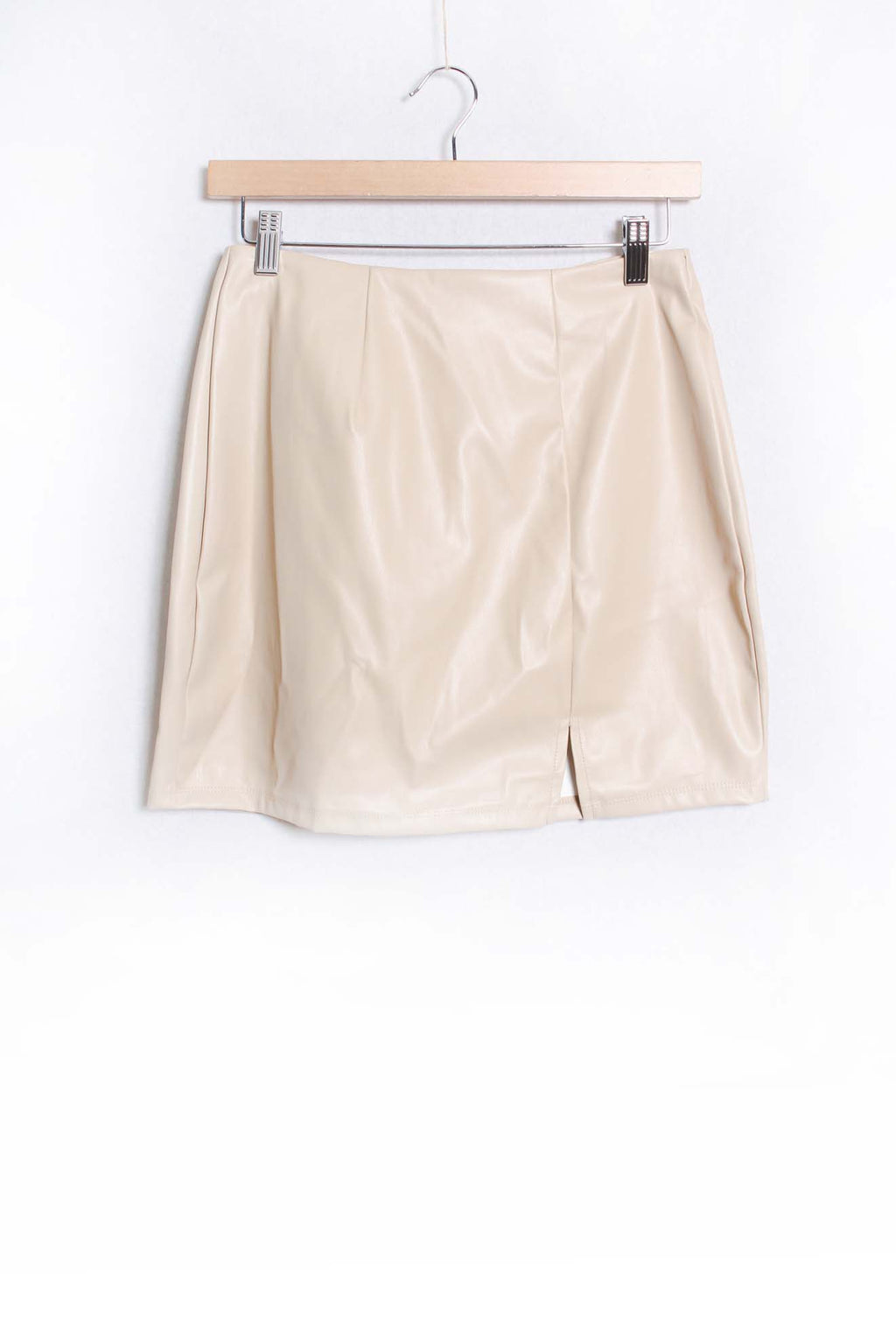 Women's High Waist Front Slit Faux Leather Mini Skirt