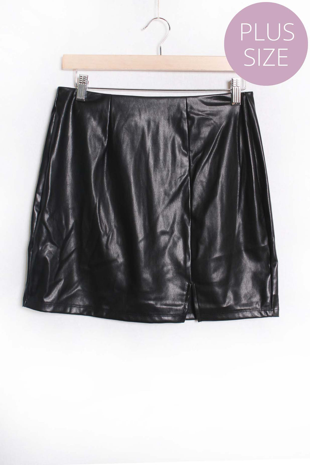 Women's Plus High Waist Front Slit Faux Leather Mini Skirt