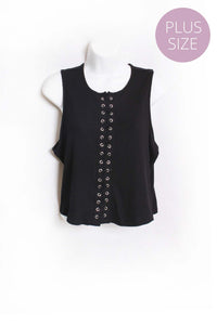 Women's Plus Sleeveless Drawstring Front Solid Top