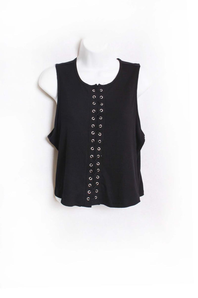 Women's Sleeveless Drawstring Front Solid Top