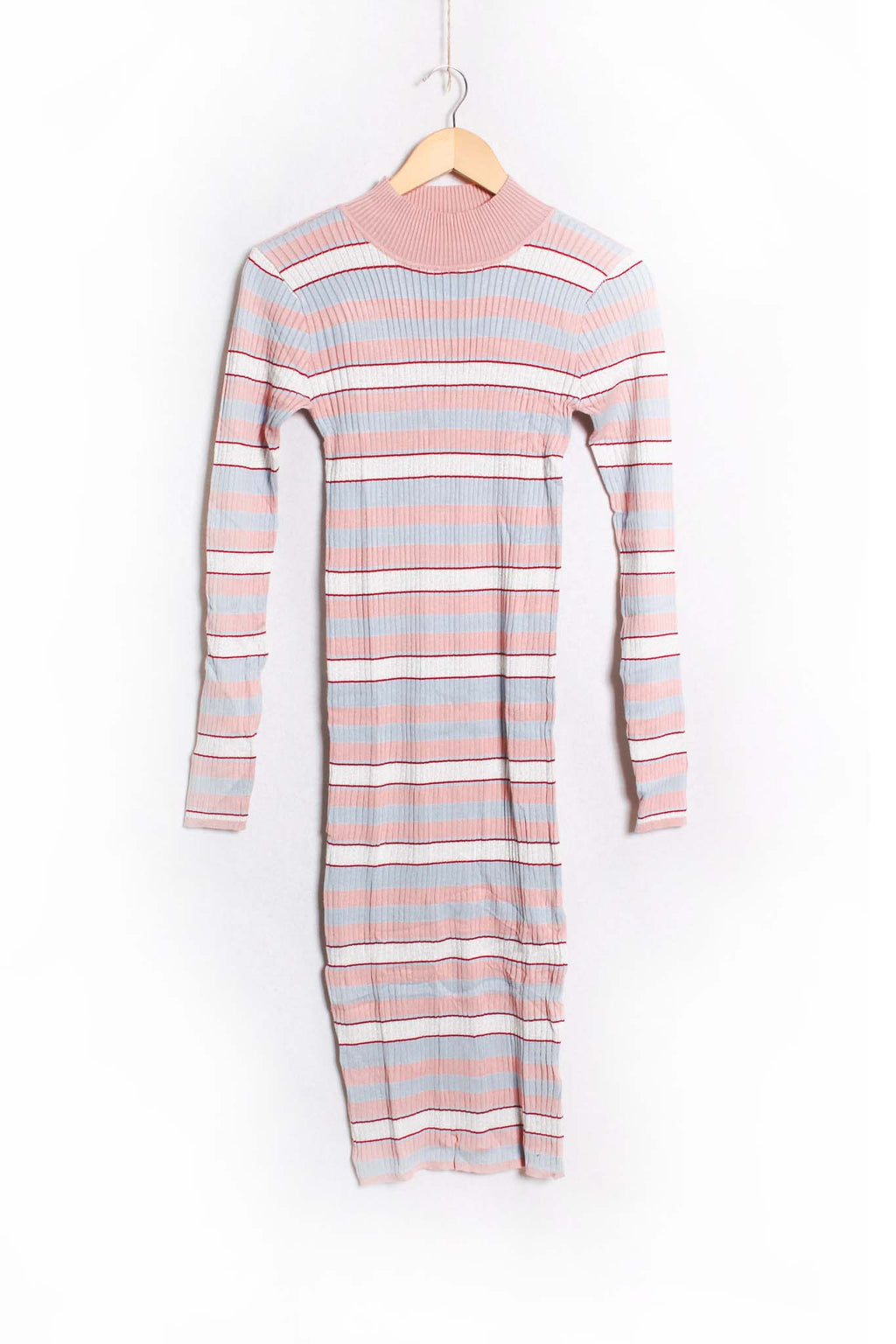 Women's Long Sleeve Mock Neck Sweater Knitted Midi Dress