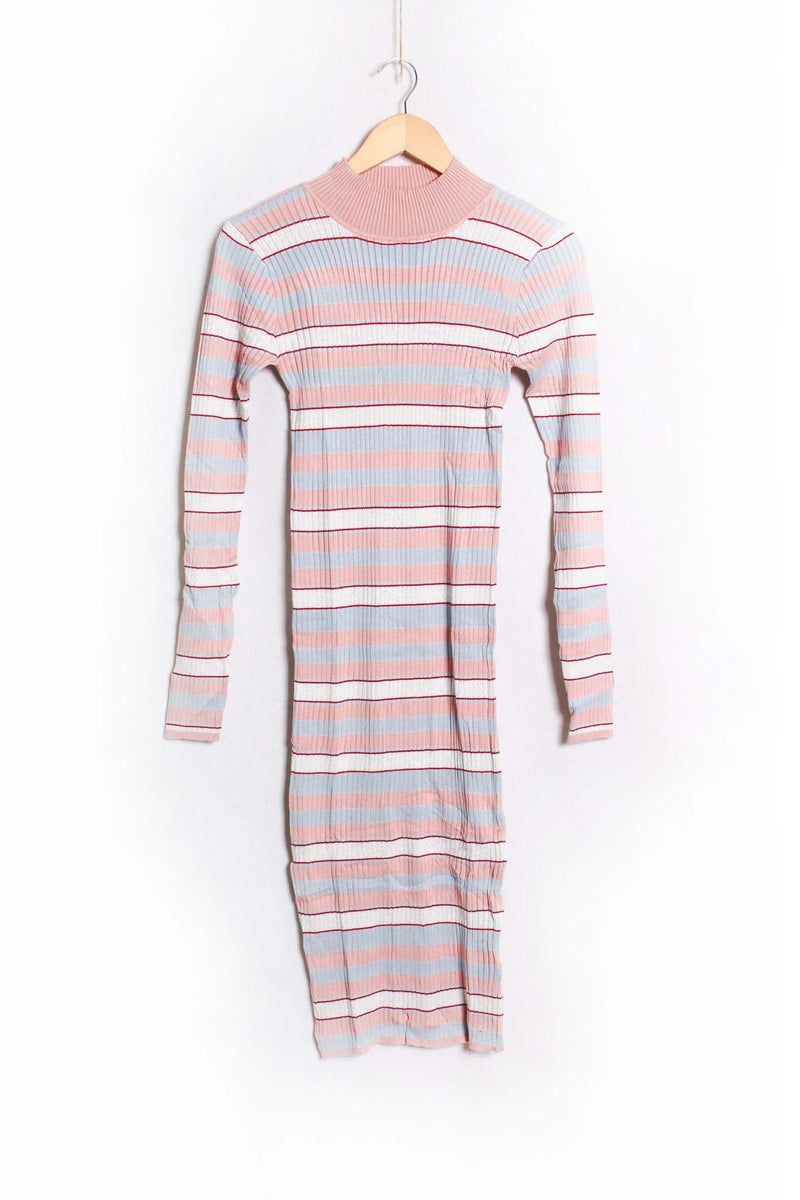 Women's Long Sleeve Mock Neck Sweater Knitted Midi Dress