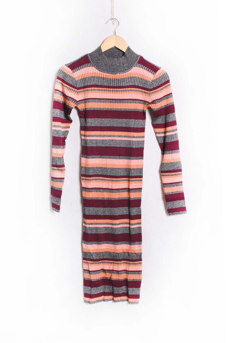 Women's Long Sleeve Mock Neck Sweater Knitted Midi Dress