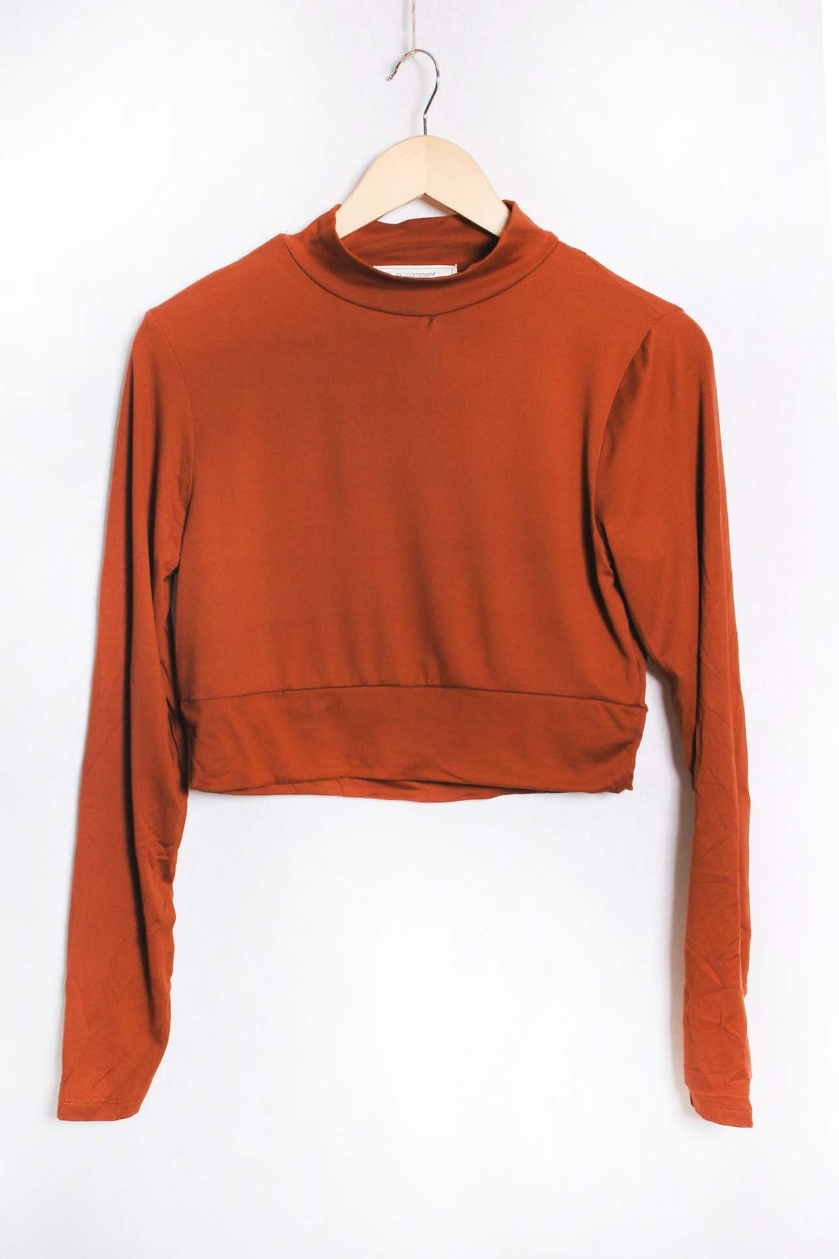 Women's Long Sleeves Mock Neck Solid Crop Top