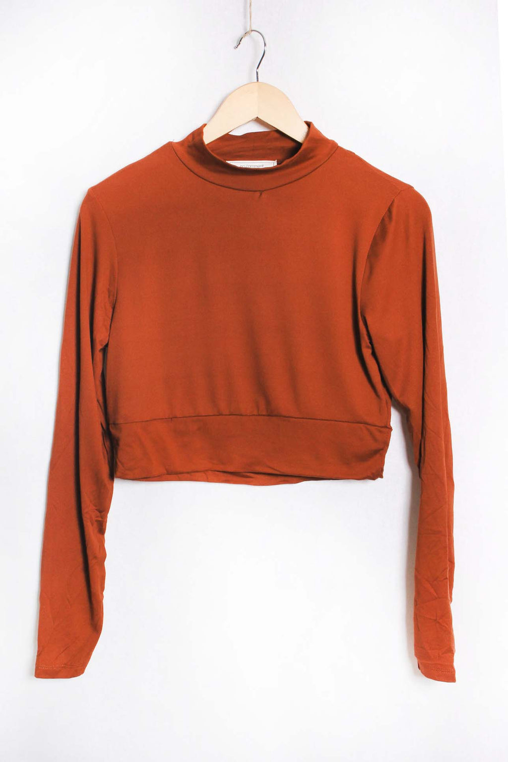 Women's Long Sleeves Mock Neck Solid Crop Top