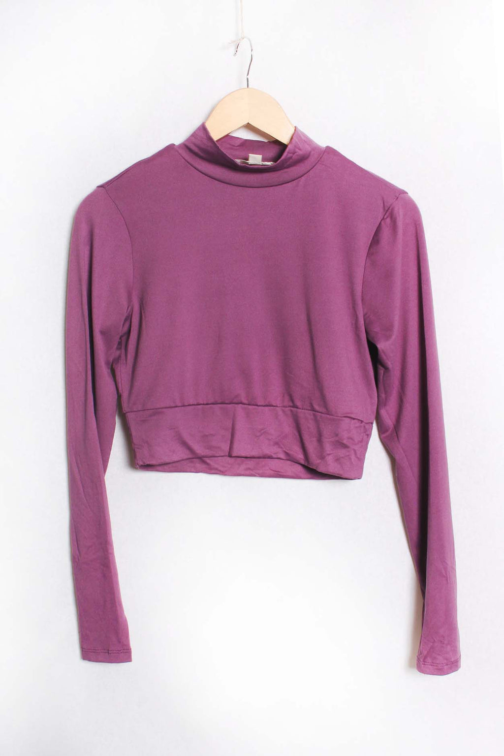 Women's Long Sleeves Mock Neck Solid Crop Top