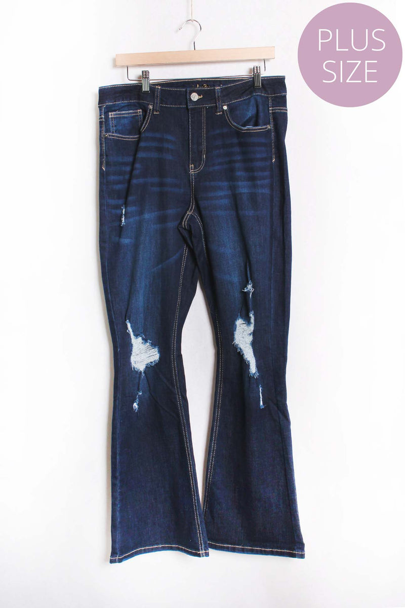 Women's Plus High Waist Ripped Flare Jeans