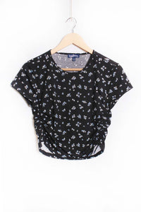 Women's Short Sleeve Round Neck Side-Ruched Floral Top