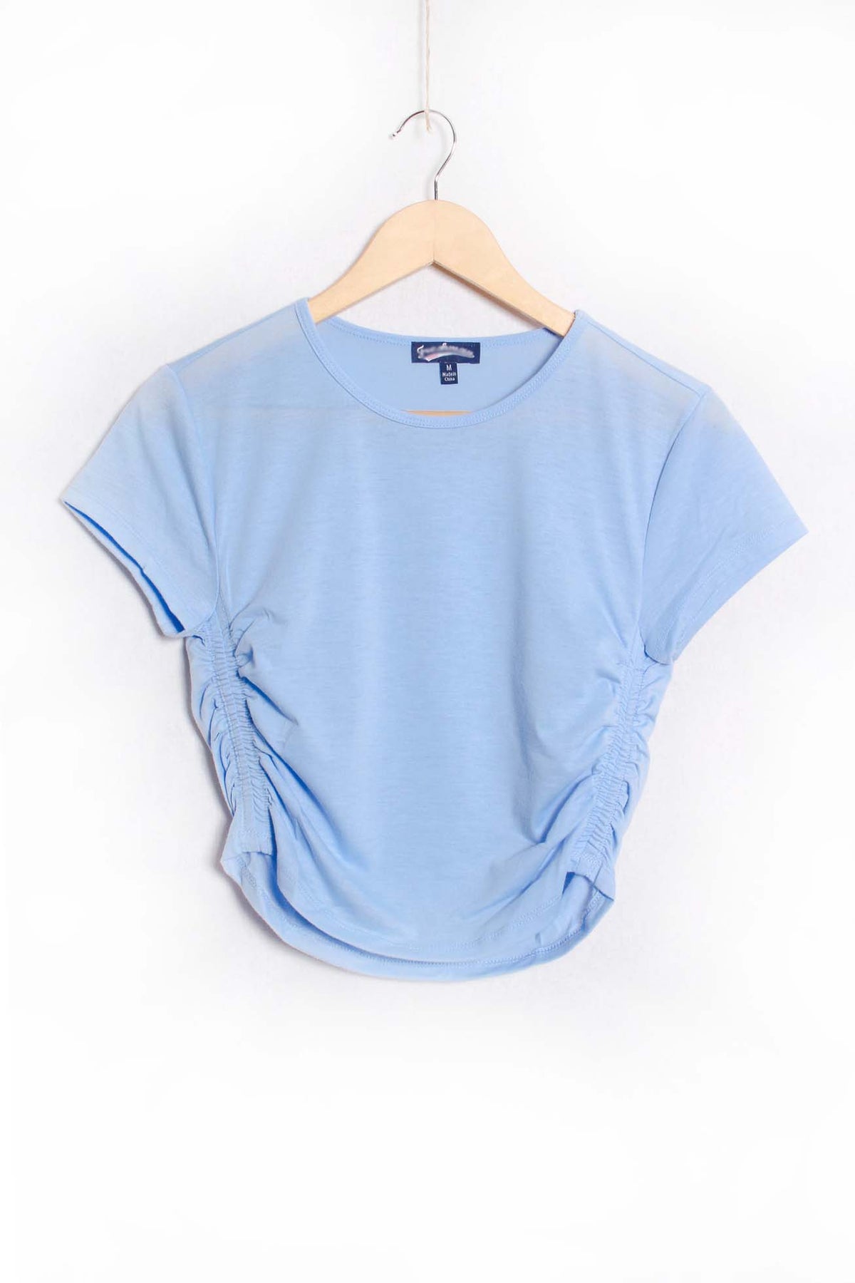 Women's Short Sleeve Round Neck Side-Ruched Crop Top