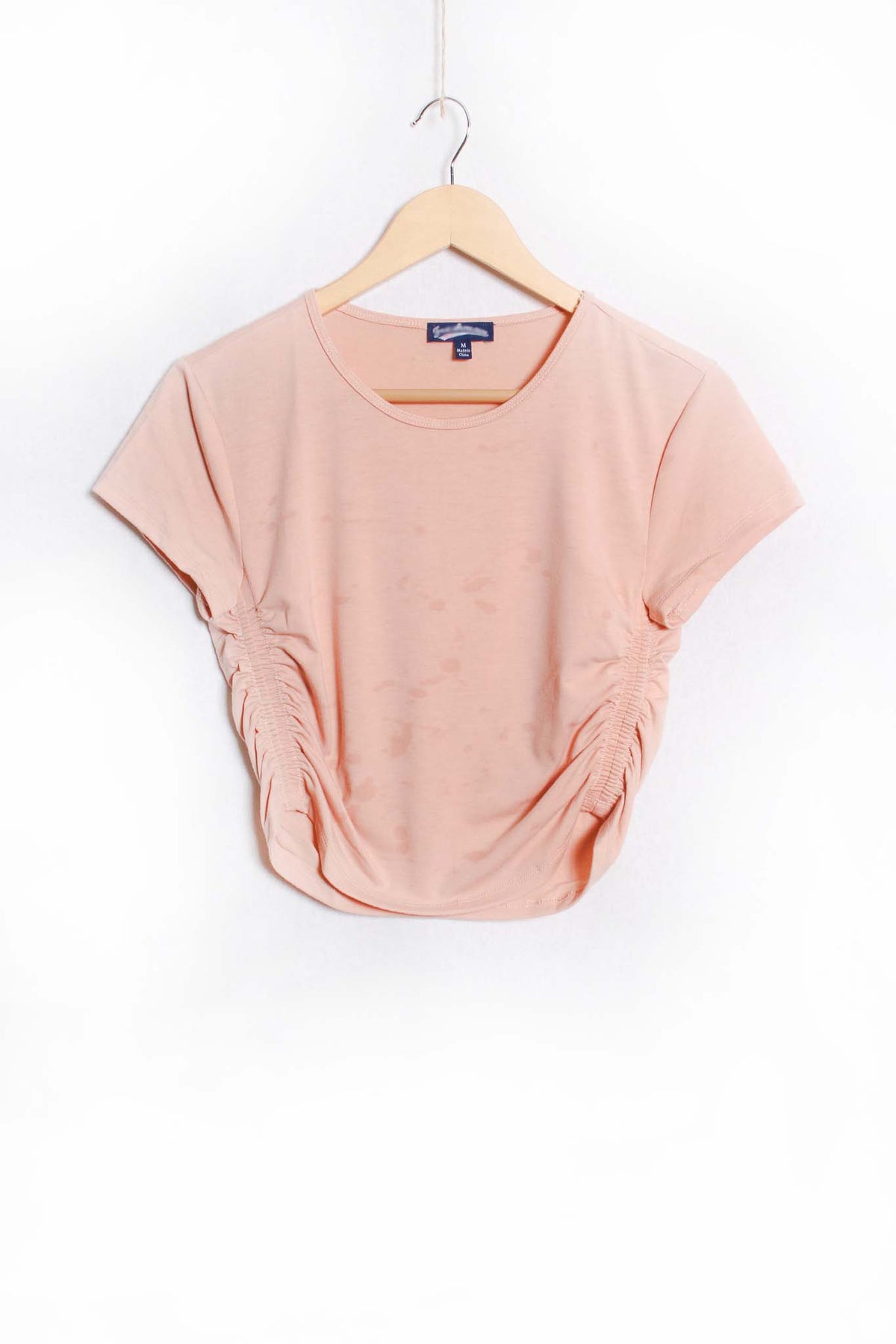Women's Short Sleeve Round Neck Side-Ruched Crop Top
