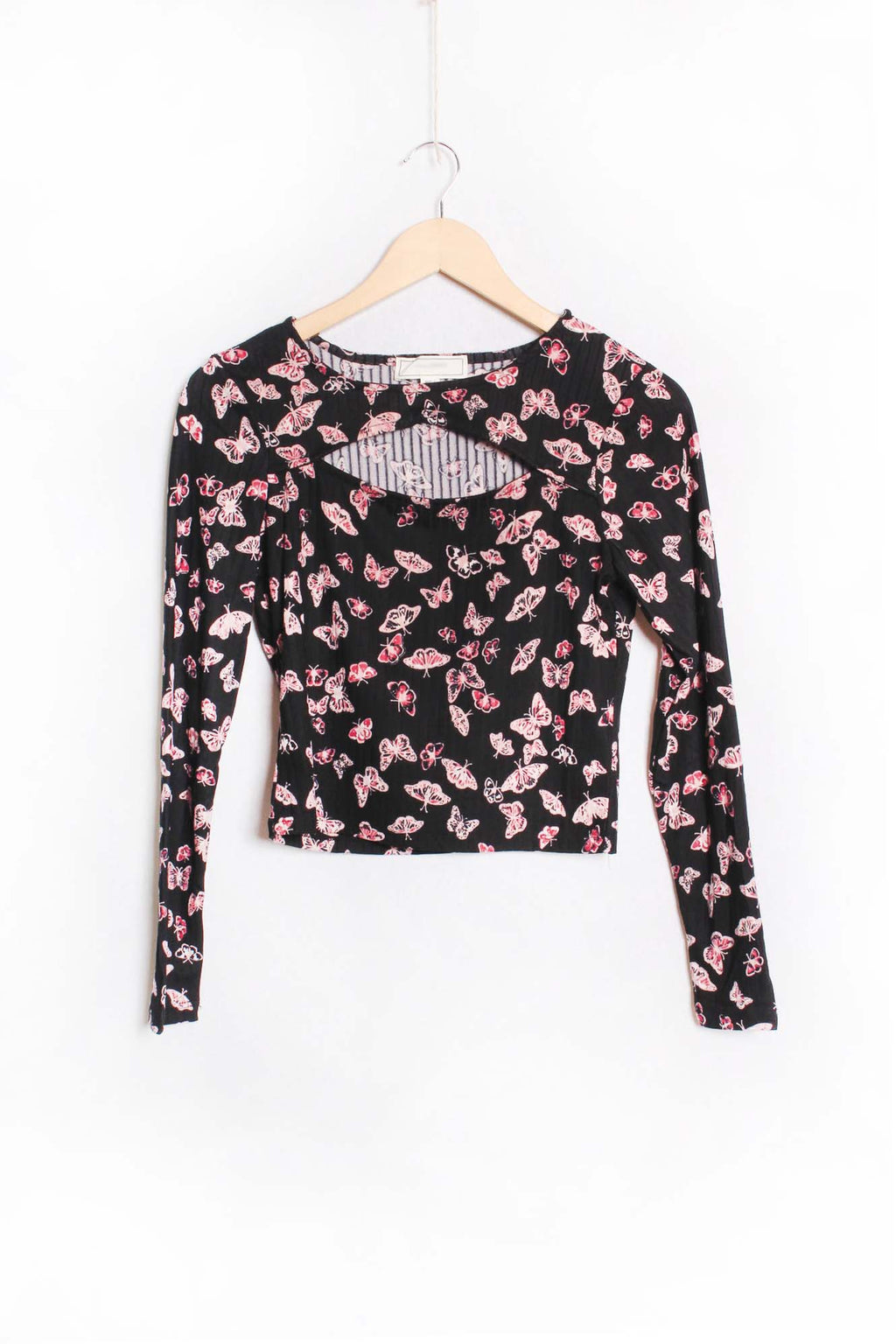 Women's Long Sleeves Cut Out Printed Crop Top