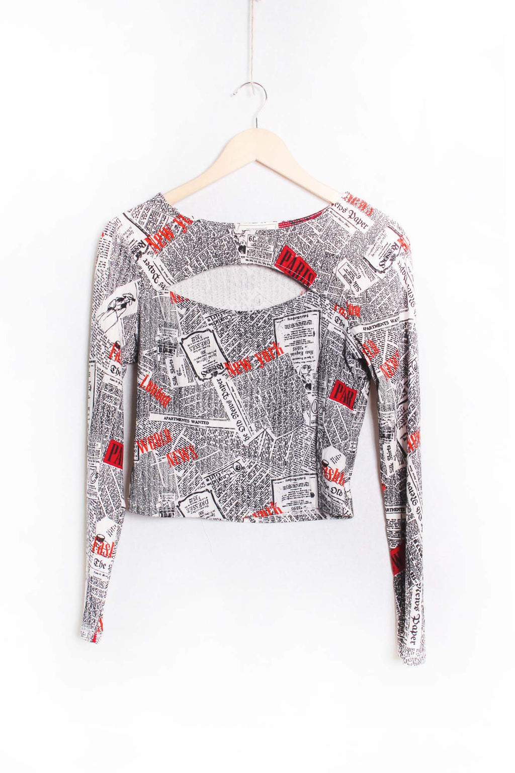 Women's Long Sleeves Cut Out Printed Crop Top