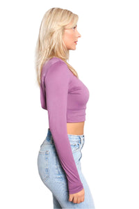 Women's Long Sleeves Mock Neck Solid Crop Top