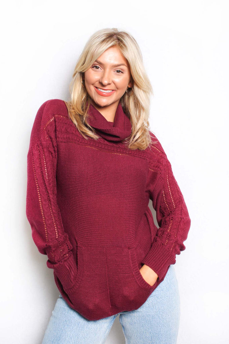 Women's Long Sleeves Cowl Neck Knitted Sweater