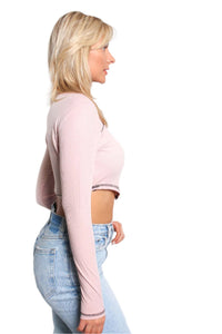 Women's Long Sleeves Cut Out Ribbed Crop Top