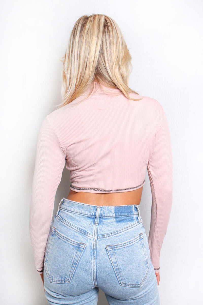 Women's Long Sleeves Cut Out Ribbed Crop Top