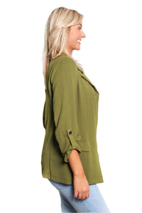 Women's 3/4 Sleeve Collared Double Pocket Blazer