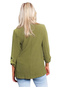 Women's 3/4 Sleeve Collared Double Pocket Blazer