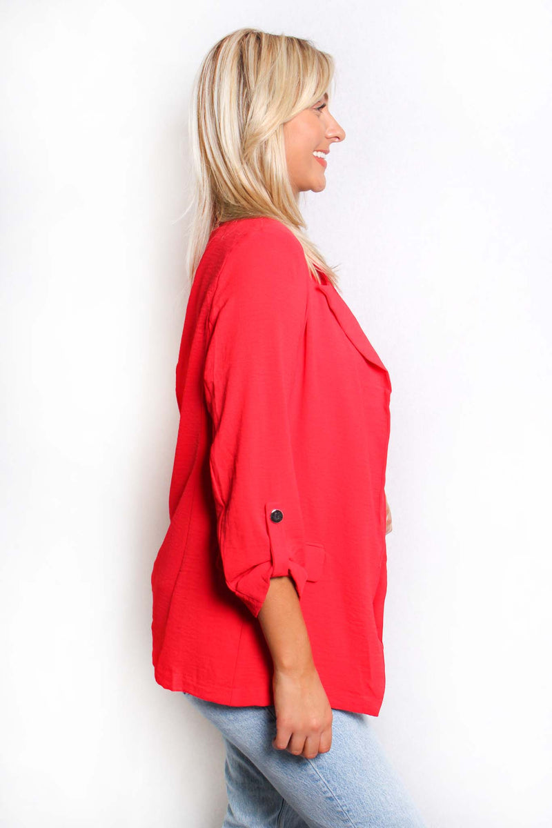 Women's 3/4 Sleeve Collared Double Pocket Blazer