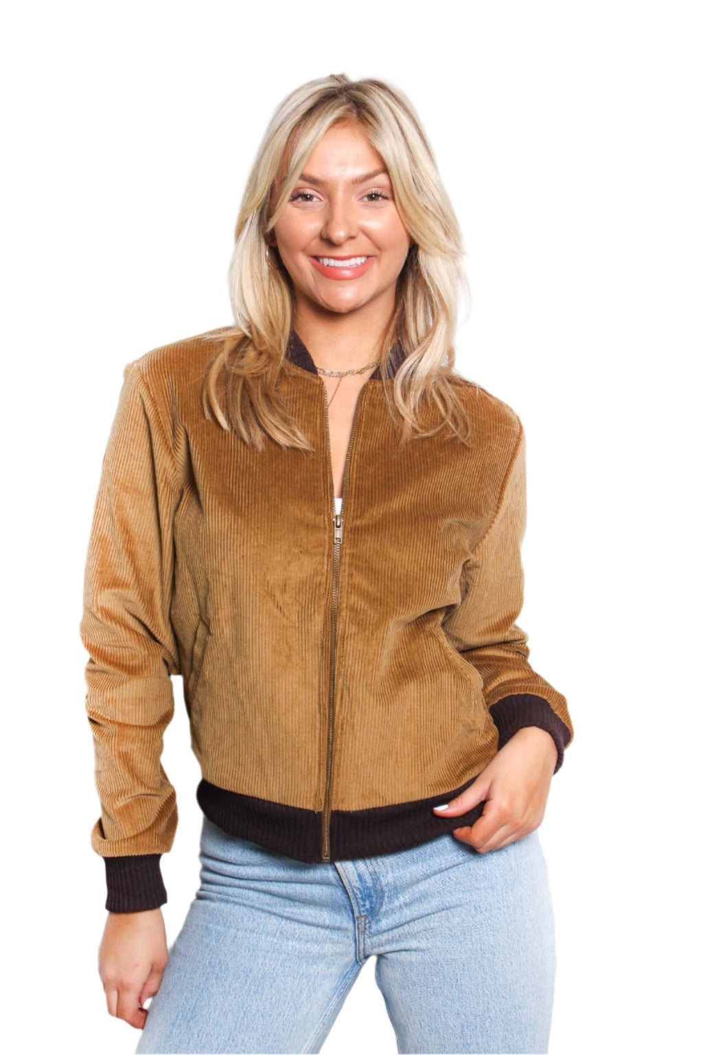 Women's Long Sleeve Lined Corduroy Bomber Jacket