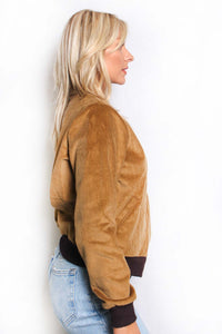 Women's Long Sleeve Lined Corduroy Bomber Jacket