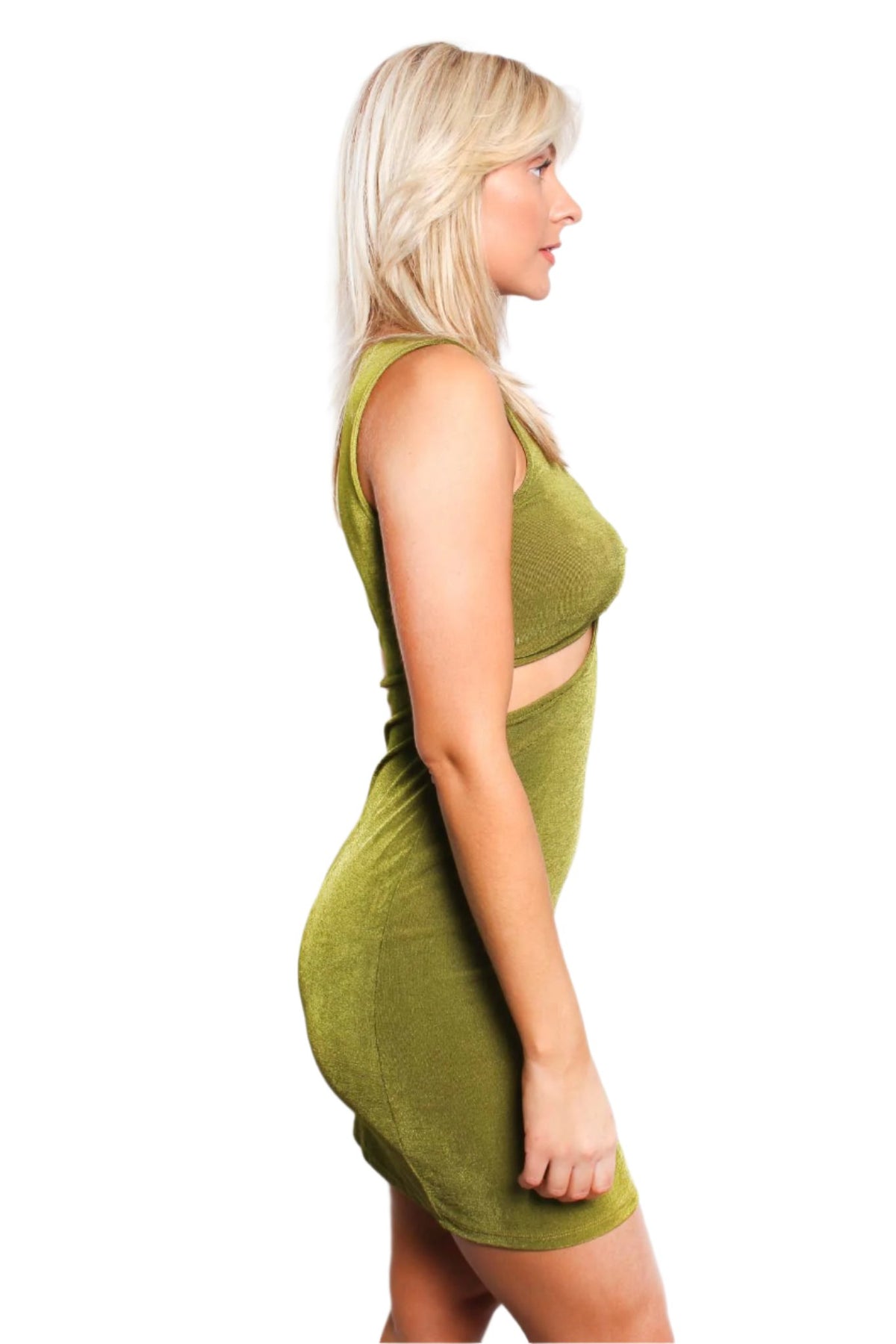Women's Sleeveless V Neck Cut Out Shimmer Dress