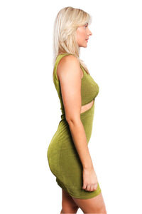 Women's Sleeveless V Neck Cut Out Shimmer Dress
