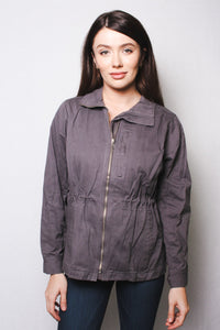 Women's Plus Long Sleeves Zipper Cinched Waist Jacket