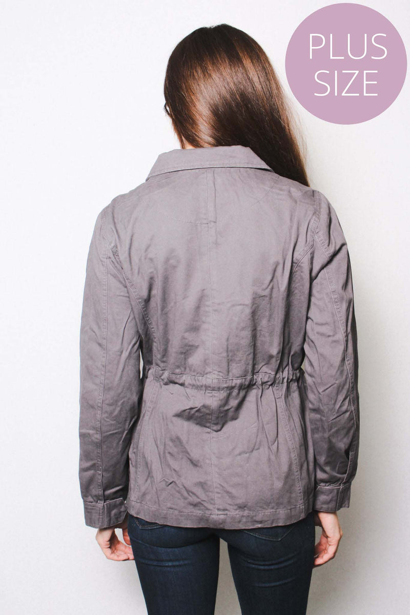 Women's Plus Long Sleeves Zipper Cinched Waist Jacket