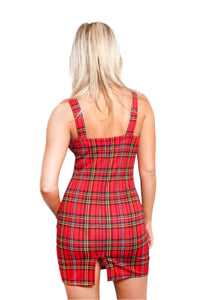 Women's Sleeveless Strappy Plaid Mini Dress