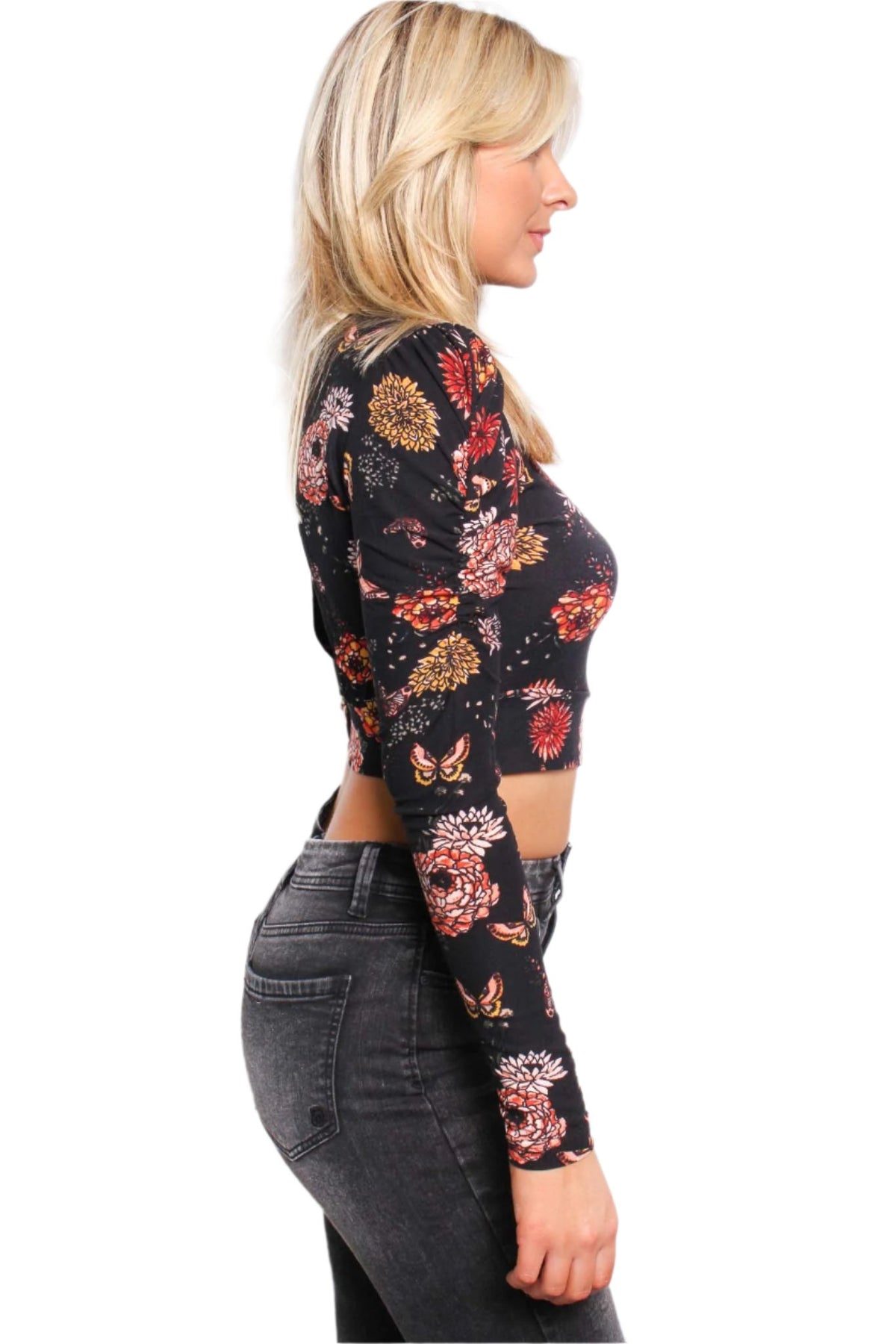 Women's Long Sleeves Mock Neck Printed Crop Top