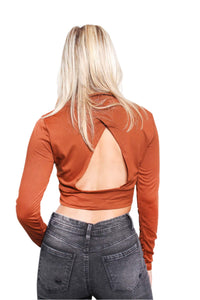 Women's Long Sleeves Mock Neck Solid Crop Top