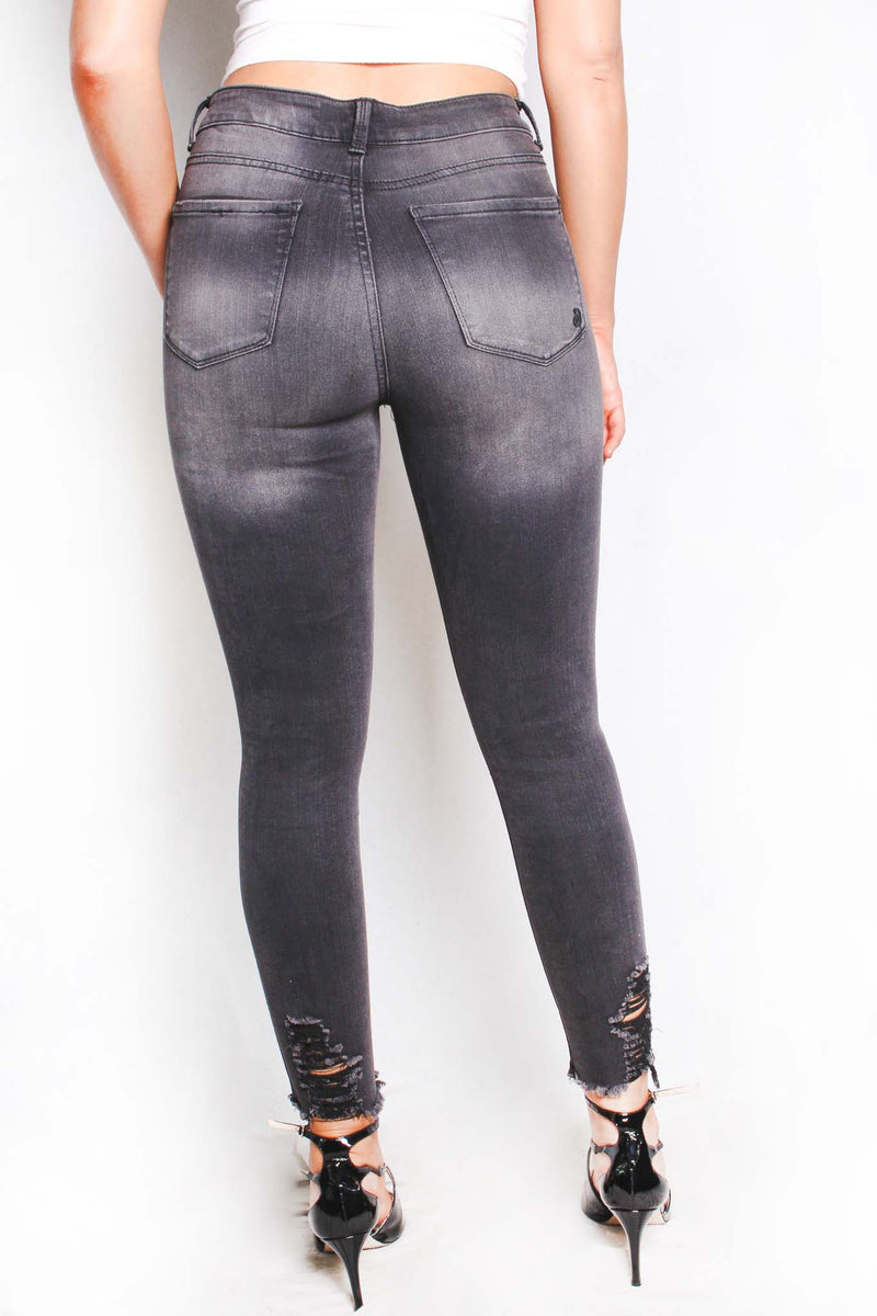 Women's High Waist Distressed Hem Skinny Jeans